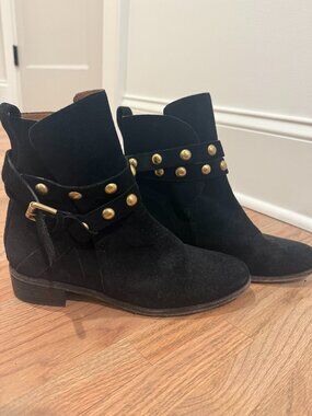 See By Chloe Black Suede Studded Harness Boots Women's Size 38.5/ US 8